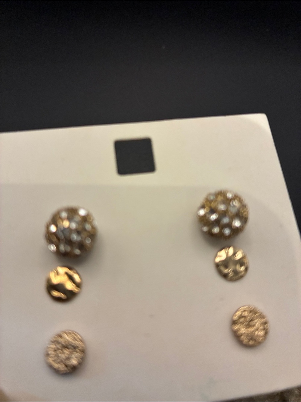 Gold-Tone Crystal & Textured Stud Earring Set - 3 Pair - Picture 3 of 3